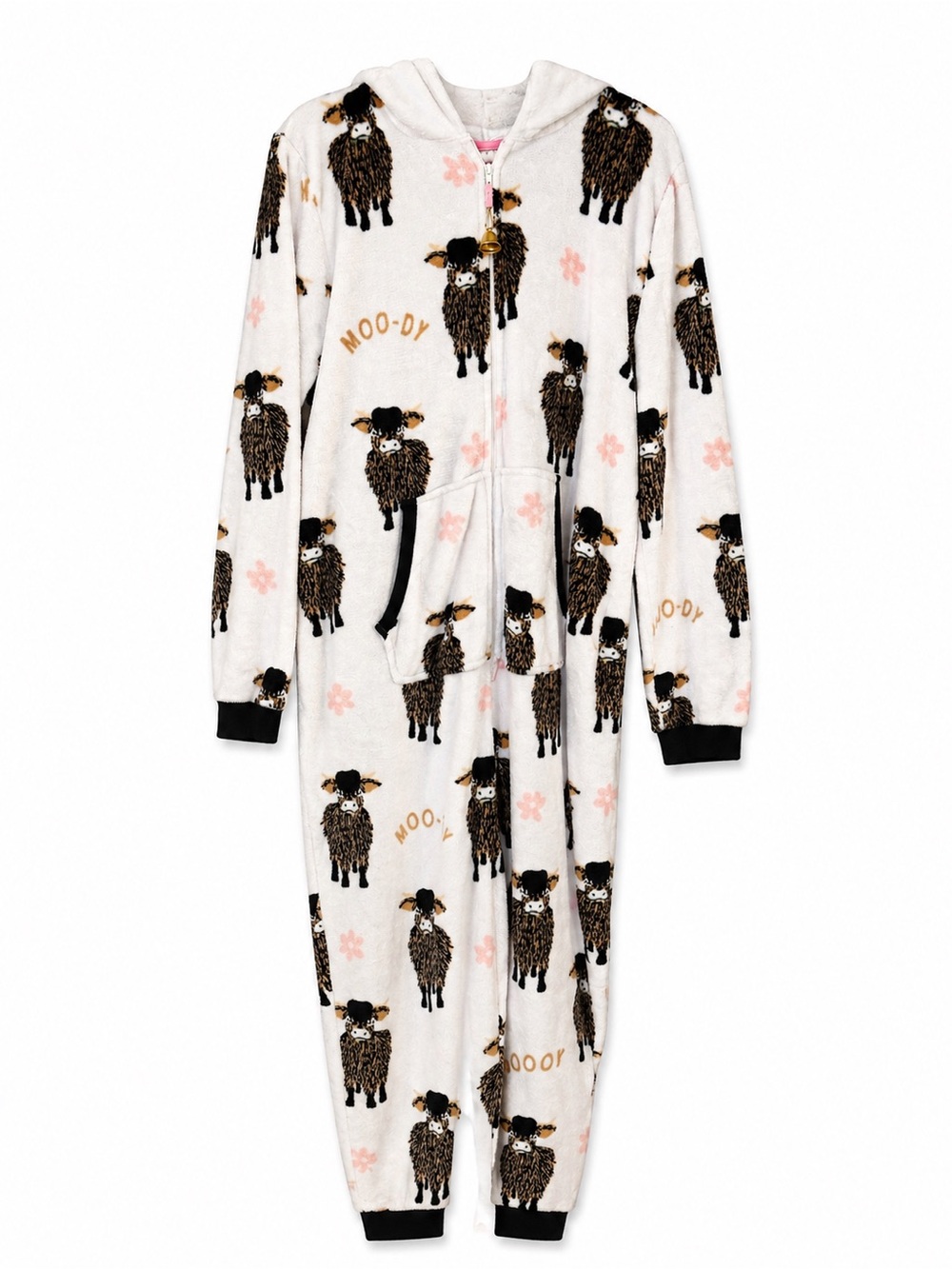 Holiday Time Cream Sheep Hooded Pajama Onesie with Black and Pink Accents 2x